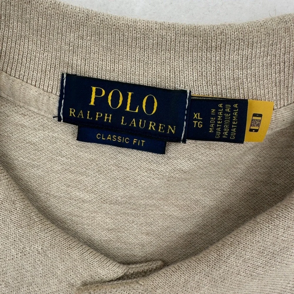 Polo Ralph Lauren Men XL Pony Logo Classic Fit Beige Polo Shirt Business Casual